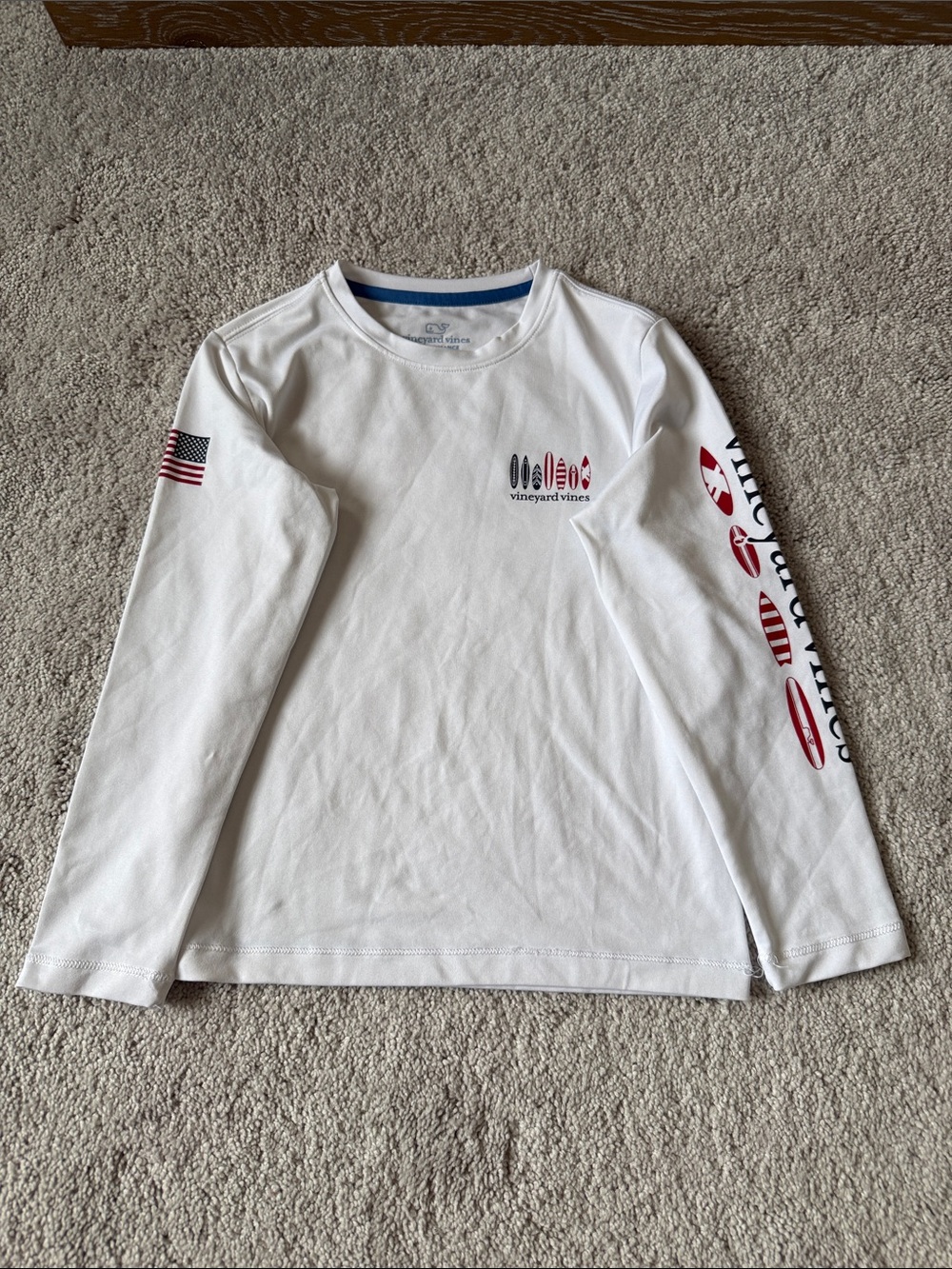 Vineyard Vines White Long-Sleeve Tee with Red & Blue Graphics